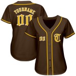 Maillot de baseball authentique marron personnalisé or-blanc Maillot de baseball authentique marron personnalisé or-blanc
