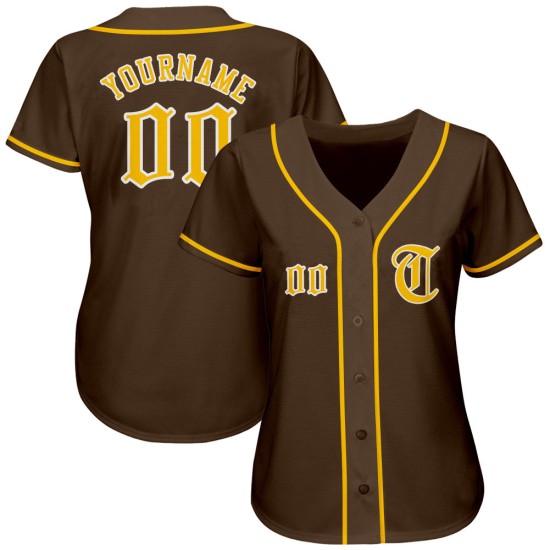 Maillot de baseball authentique marron personnalisé or-blanc Maillot de baseball authentique marron personnalisé or-blanc