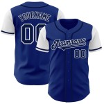 Maillot Royal Baseball bleu marine et blanc personnalisé, ton authentique Maillot Royal Baseball bleu marine et blanc personnalisé, ton authentique