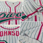 Maillot de baseball rose personnalisé à rayures fines, bleu sarcelle authentique et blanc Maillot de baseball rose personnalisé à rayures fines, bleu sarcelle authentique et blanc