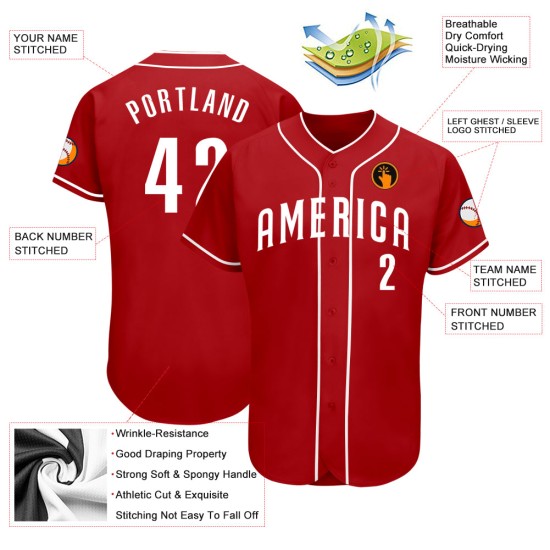 Maillot de baseball blanc authentique personnalisé rouge Maillot de baseball blanc authentique personnalisé rouge