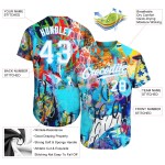 Maillot de baseball bleu authentique avec graffiti abstrait 3D blanc et lumière blanche Maillot de baseball bleu authentique avec graffiti abstrait 3D blanc et lumière blanche