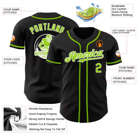 Maillot de baseball personnalisé vert-blanc noir fluo authentique Maillot de baseball personnalisé vert-blanc noir fluo authentique