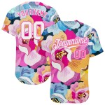 Maillot de baseball rose à motif 3D authentique et personnalisé avec fleurs blanches et roses Maillot de baseball rose à motif 3D authentique et personnalisé avec fleurs blanches et roses