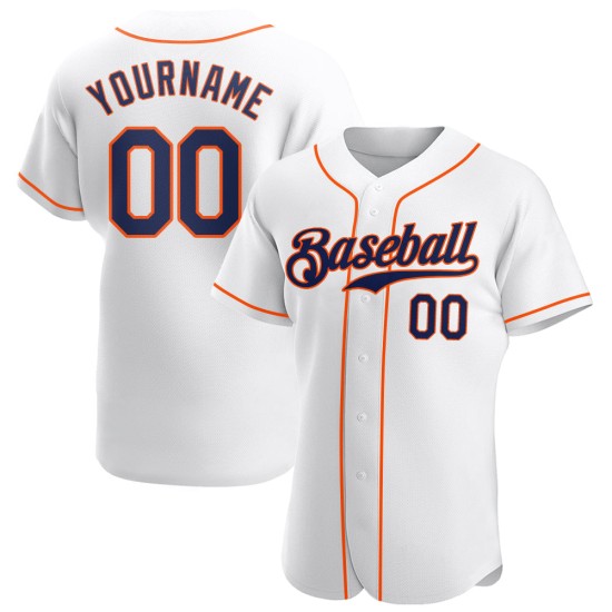 Maillot de baseball blanc bleu marine-orange personnalisé authentique Maillot de baseball blanc bleu marine-orange personnalisé authentique