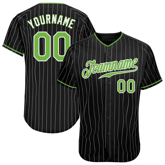 Maillot de baseball personnalisé authentique à rayures fines, blanc fluo, noir, vert et blanc Maillot de baseball personnalisé authentique à rayures fines, blanc fluo, noir, vert et blanc