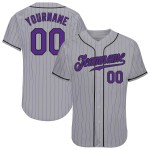Maillot de baseball personnalisé gris authentique à rayures violettes et noires Maillot de baseball personnalisé gris authentique à rayures violettes et noires