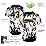 Maillot de baseball authentique personnalisé 3D à motif noir et or vieilli, blanc Maillot de baseball authentique personnalisé 3D à motif noir et or vieilli, blanc