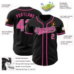 Maillot de baseball noir authentique personnalisé rose et blanc Maillot de baseball noir authentique personnalisé rose et blanc