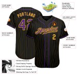 Maillot de baseball authentique à rayures noires, violettes et dorées Maillot de baseball authentique à rayures noires, violettes et dorées