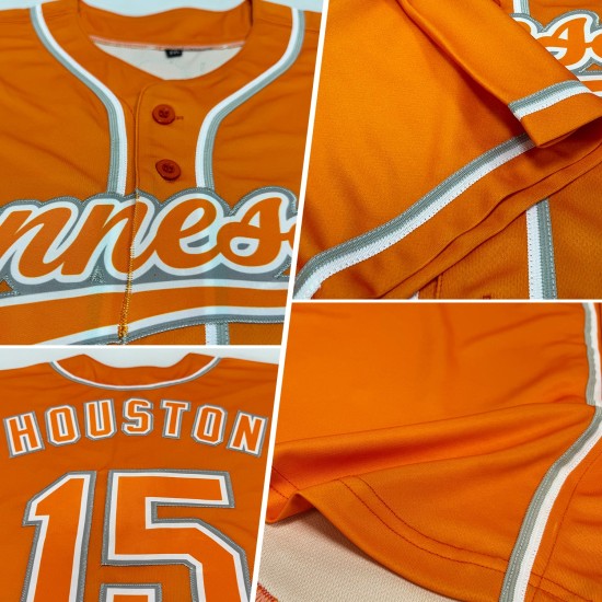Maillot de baseball blanc-gris Bay Orange authentique personnalisé Maillot de baseball blanc-gris Bay Orange authentique personnalisé