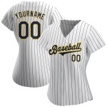 Maillot de baseball personnalisé bleu marine à rayures fines, bleu marine, or et blanc Maillot de baseball personnalisé bleu marine à rayures fines, bleu marine, or et blanc