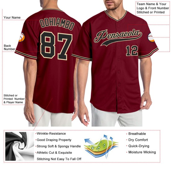 Maillot de baseball authentique Black-City Crimson Custom Cream Maillot de baseball authentique Black-City Crimson Custom Cream