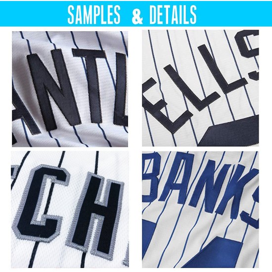 Maillot de baseball personnalisé bleu marine à rayures fines, bleu marine, or et blanc Maillot de baseball personnalisé bleu marine à rayures fines, bleu marine, or et blanc