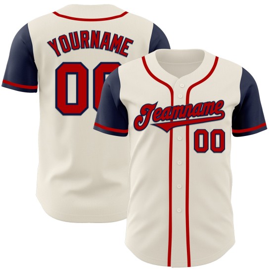Maillot de baseball personnalisé crème authentique rouge-bleu marine deux Maillot de baseball personnalisé crème authentique rouge-bleu marine deux