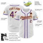 Maillot de baseball blanc authentique personnalisé violet-or Maillot de baseball blanc authentique personnalisé violet-or