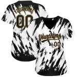 Maillot de baseball authentique personnalisé 3D à motif noir et or vieilli, blanc Maillot de baseball authentique personnalisé 3D à motif noir et or vieilli, blanc