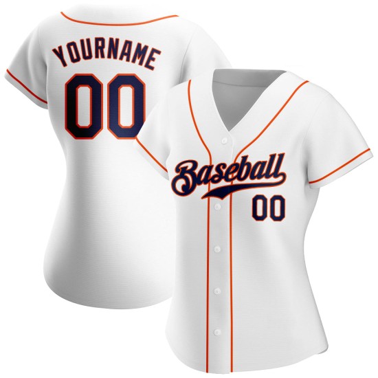 Maillot de baseball blanc bleu marine-orange personnalisé authentique Maillot de baseball blanc bleu marine-orange personnalisé authentique
