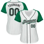 Manches Baseball Vert Vert Blanc Rayures Jersey Noir-Kelly Raglan Kelly Authentique Personnalisé Manches Baseball Vert Vert Blanc Rayures Jersey Noir-Kelly Raglan Kelly Authentique Personnalisé