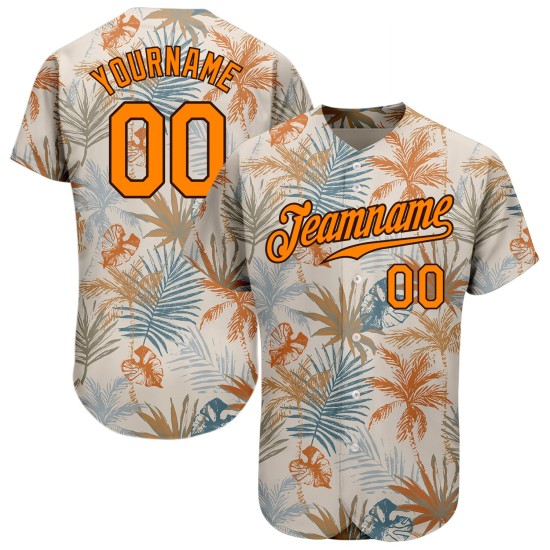 Maillot de baseball personnalisé avec motif palmier orange-marron 3D Hawaii Bay Cream Maillot de baseball personnalisé avec motif palmier orange-marron 3D Hawaii Bay Cream