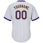 Maillot de baseball personnalisé violet et doré authentique à rayures fines, jersey blanc violet côtelé Maillot de baseball personnalisé violet et doré authentique à rayures fines, jersey blanc violet côtelé