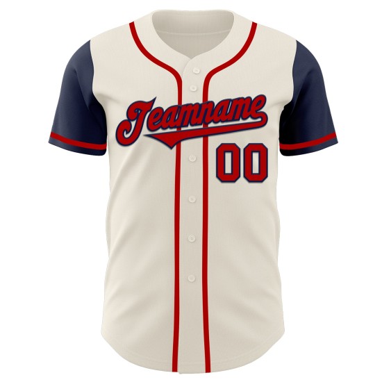 Maillot de baseball personnalisé crème authentique rouge-bleu marine deux Maillot de baseball personnalisé crème authentique rouge-bleu marine deux