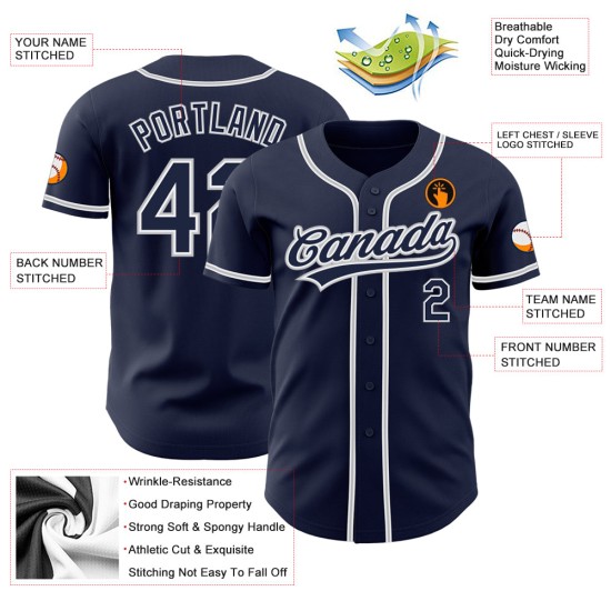 Maillot de baseball personnalisé authentique bleu marine-gris Maillot de baseball personnalisé authentique bleu marine-gris
