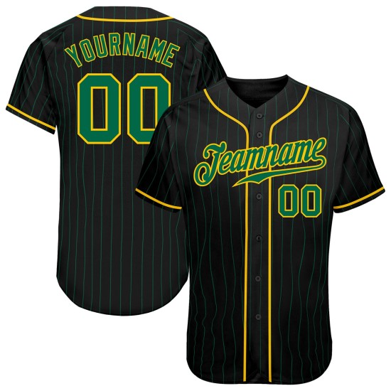 Maillot de baseball authentique à rayures fines vert-or vert Kelly personnalisé noir Kelly Maillot de baseball authentique à rayures fines vert-or vert Kelly personnalisé noir Kelly