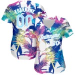 Maillot de baseball à motif léger Hawaï personnalisé 3D blanc avec arbres et palmiers bleus, authentique Maillot de baseball à motif léger Hawaï personnalisé 3D blanc avec arbres et palmiers bleus, authentique