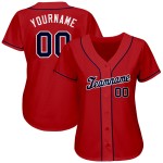 Maillot de baseball rouge personnalisé authentique bleu marine-blanc Maillot de baseball rouge personnalisé authentique bleu marine-blanc