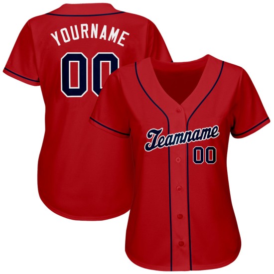 Maillot de baseball rouge personnalisé authentique bleu marine-blanc Maillot de baseball rouge personnalisé authentique bleu marine-blanc