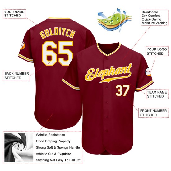 Maillot de baseball personnalisé authentique blanc-or cramoisi Maillot de baseball personnalisé authentique blanc-or cramoisi