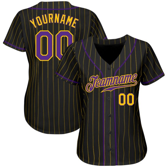 Maillot de baseball authentique à rayures noires, violettes et dorées Maillot de baseball authentique à rayures noires, violettes et dorées