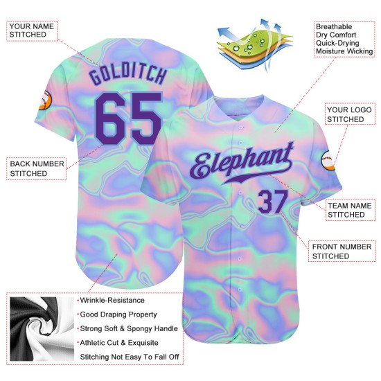 Maillot de baseball personnalisé Vaporwave abstrait, motif holographique 3D tendance, style authentique Maillot de baseball personnalisé Vaporwave abstrait, motif holographique 3D tendance, style authentique