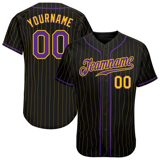 Maillot de baseball authentique à rayures noires, violettes et dorées Maillot de baseball authentique à rayures noires, violettes et dorées