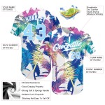 Maillot de baseball à motif léger Hawaï personnalisé 3D blanc avec arbres et palmiers bleus, authentique Maillot de baseball à motif léger Hawaï personnalisé 3D blanc avec arbres et palmiers bleus, authentique