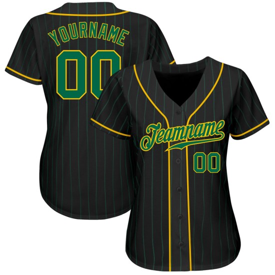 Maillot de baseball authentique à rayures fines vert-or vert Kelly personnalisé noir Kelly Maillot de baseball authentique à rayures fines vert-or vert Kelly personnalisé noir Kelly