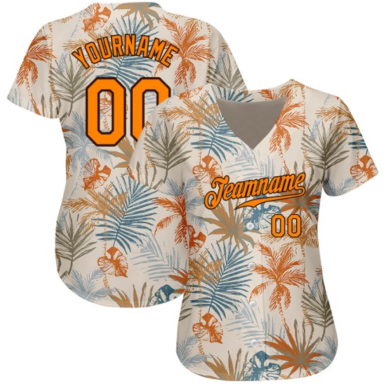 Maillot de baseball personnalisé avec motif palmier orange-marron 3D Hawaii Bay Cream Maillot de baseball personnalisé avec motif palmier orange-marron 3D Hawaii Bay Cream