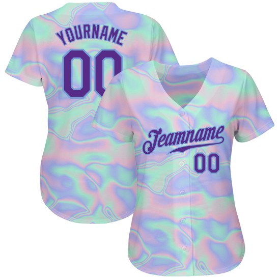 Maillot de baseball personnalisé Vaporwave abstrait, motif holographique 3D tendance, style authentique Maillot de baseball personnalisé Vaporwave abstrait, motif holographique 3D tendance, style authentique