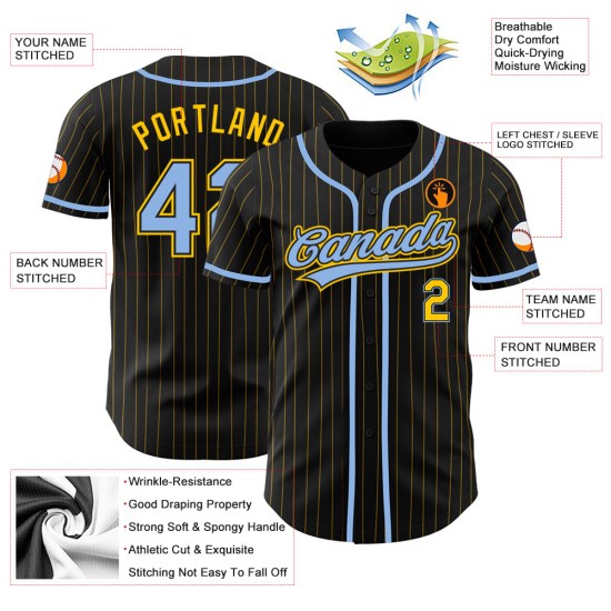 Maillot de baseball personnalisé à rayures jaune clair bleu noir Maillot de baseball personnalisé à rayures jaune clair bleu noir