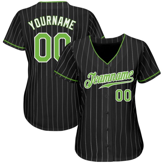 Maillot de baseball personnalisé authentique à rayures fines, blanc fluo, noir, vert et blanc Maillot de baseball personnalisé authentique à rayures fines, blanc fluo, noir, vert et blanc