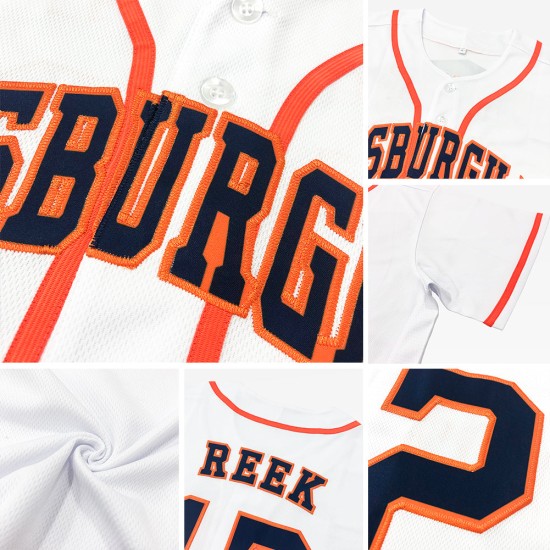 Maillot de baseball blanc bleu marine-orange personnalisé authentique Maillot de baseball blanc bleu marine-orange personnalisé authentique