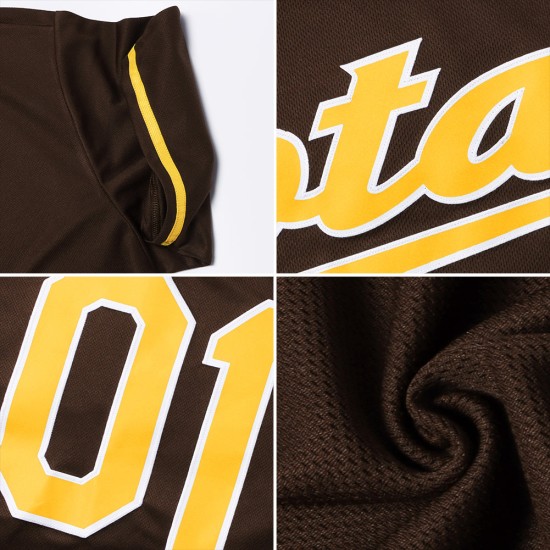 Maillot de baseball authentique marron personnalisé or-blanc Maillot de baseball authentique marron personnalisé or-blanc