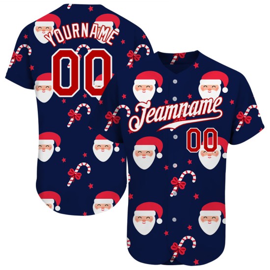 Maillot de baseball 3D rouge-blanc authentique bleu marine personnalisé Noël Maillot de baseball 3D rouge-blanc authentique bleu marine personnalisé Noël