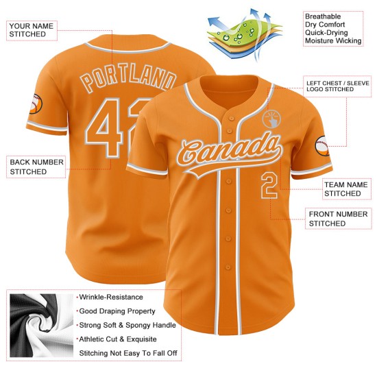 Maillot de baseball blanc-gris Bay Orange authentique personnalisé Maillot de baseball blanc-gris Bay Orange authentique personnalisé