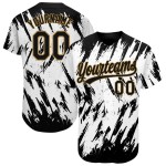 Maillot de baseball authentique personnalisé 3D à motif noir et or vieilli, blanc Maillot de baseball authentique personnalisé 3D à motif noir et or vieilli, blanc