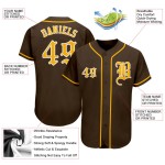 Maillot de baseball authentique marron personnalisé or-blanc Maillot de baseball authentique marron personnalisé or-blanc