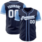 Maillot de baseball bleu marine authentique, personnalisé, ton bleu, blanc et deux tons clairs Maillot de baseball bleu marine authentique, personnalisé, ton bleu, blanc et deux tons clairs