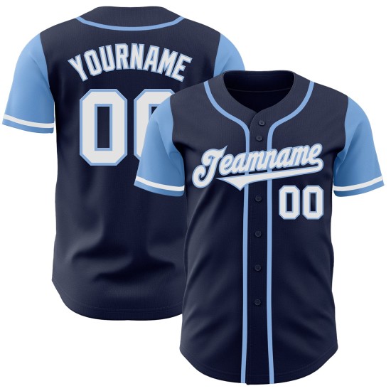 Maillot de baseball bleu marine authentique, personnalisé, ton bleu, blanc et deux tons clairs Maillot de baseball bleu marine authentique, personnalisé, ton bleu, blanc et deux tons clairs