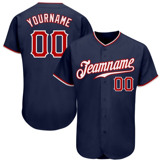 Maillot de baseball rouge-blanc bleu marine personnalisé authentique Maillot de baseball rouge-blanc bleu marine personnalisé authentique